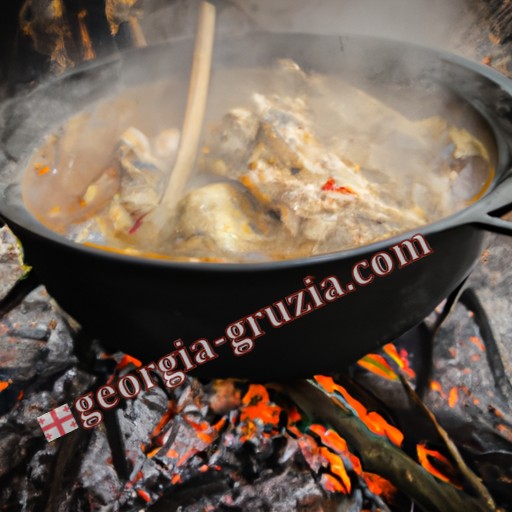 Chicken chkmeruli in cauldron Georgia Chicken chkmeruli in cauldron Georgia