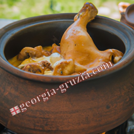 Chicken chkmeruli in cauldron Georgia Chicken chkmeruli in cauldron Georgia