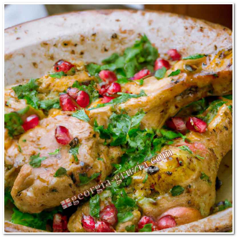 Georgian chicken chkmeruli dish